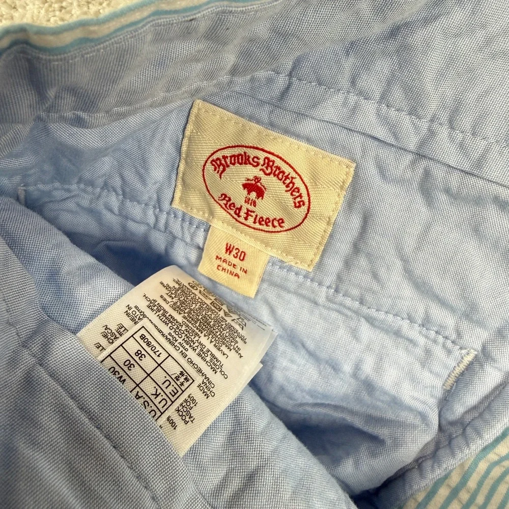 Brooks Brothers Red Fleece Shorts Mens W30 Blue Seersucker Striped Casual